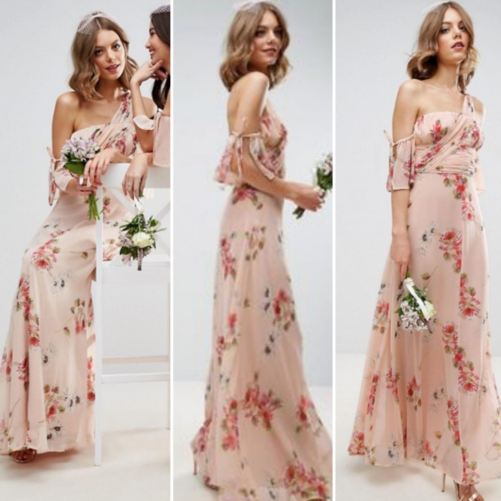ASOS Wedding One Shoulder Floral Flutter Maxi